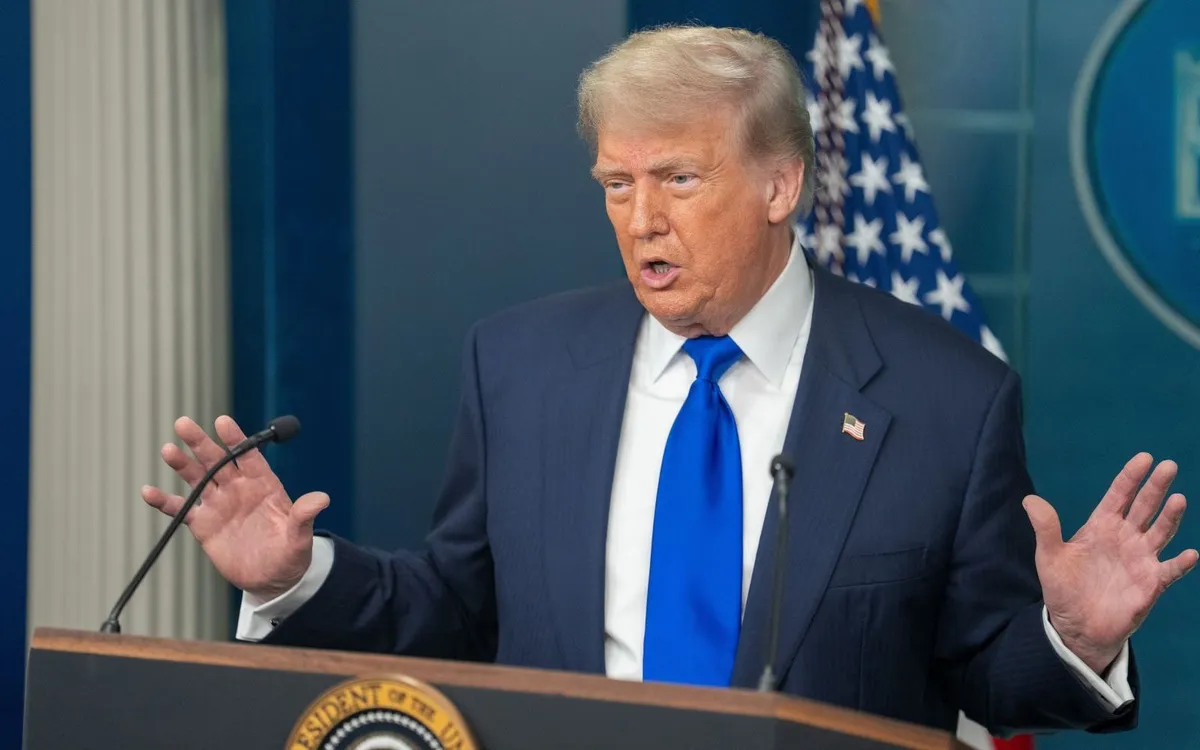Tổng thống Mỹ Donald Trump trong cuộc họp báo tại Washington D.C. Ảnh: THX/TTXVN