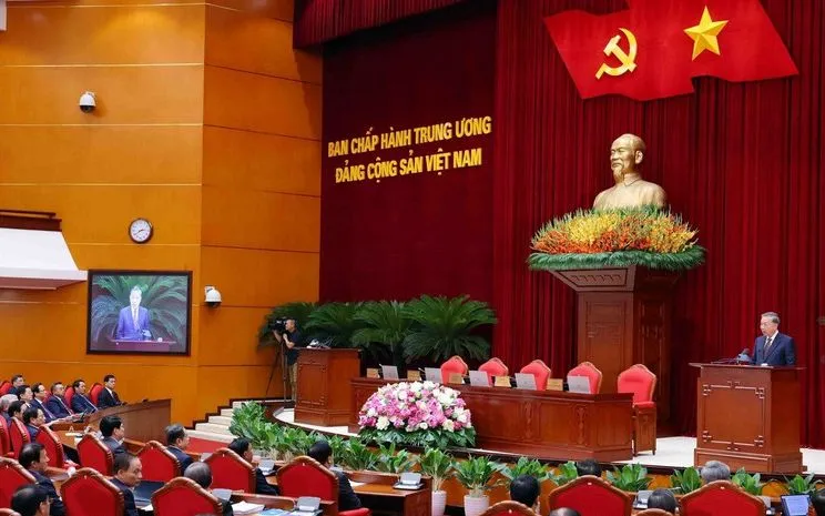 Tổng Bí thư Tô Lâm phát biểu bế mạc Hội nghị lần thứ 12 Ban Chấp hành Trung ương Đảng khóa XIII. (Ảnh: TTXVN)