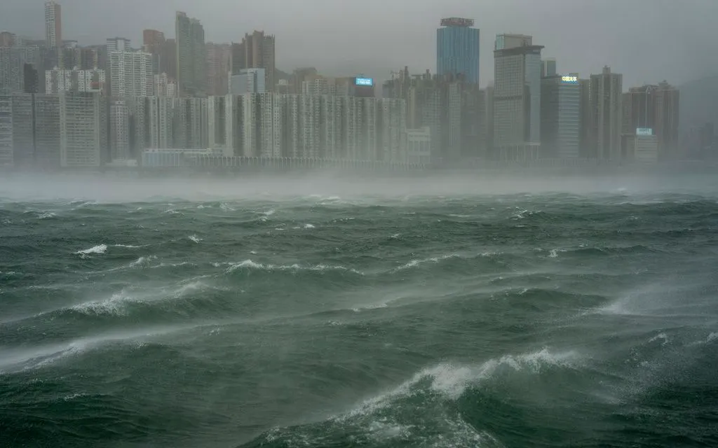 Sóng lớn xuất hiện gần cảng Victoria sau bão Wipha tại Hong Kong (Trung Quốc), ngày 20/7/2025. (Ảnh: AP) Sóng lớn xuất hiện gần cảng Victoria sau bão Wipha tại Hong Kong (Trung Quốc), ngày 20/7/2025. (Ảnh: AP)