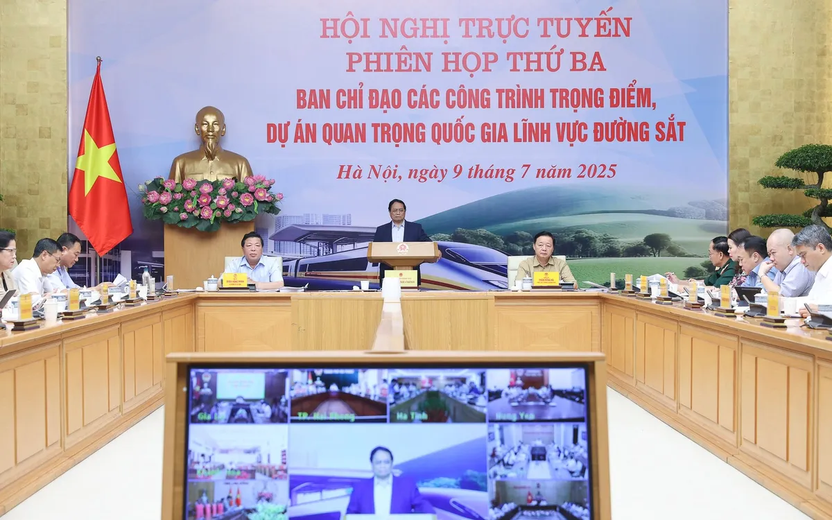 Thủ tướng Chính phủ Phạm Minh Chính - Trưởng Ban Chỉ đạo chủ trì Phiên họp thứ ba Ban Chỉ đạo các công trình, dự án quan trọng quốc gia lĩnh vực đường sắt. Ảnh: VGP 