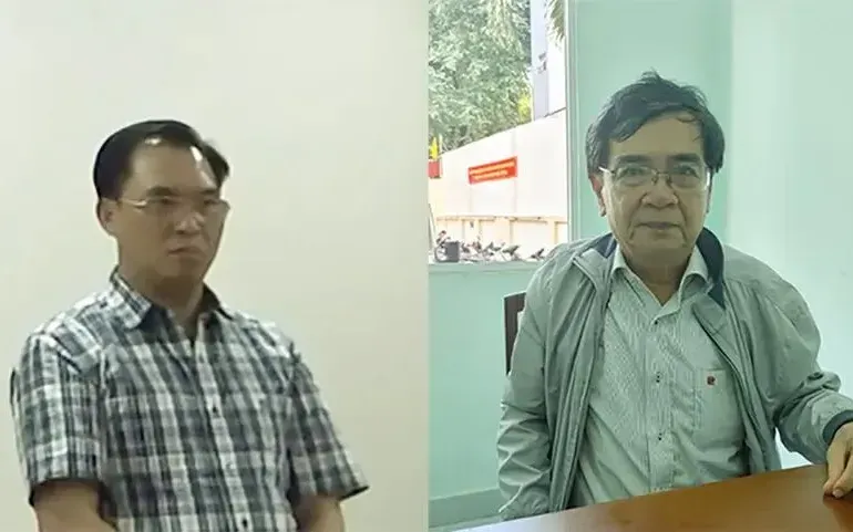 Ông Huỳnh Thế Năng (phải) và Đinh Trường Chinh tại cơ quan Công an. Ảnh: 