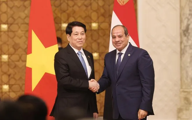Chủ tịch nước Lương Cường và Tổng thống Ai Cập Abdel Fattah El-Sisi. Ảnh: TTXVN
