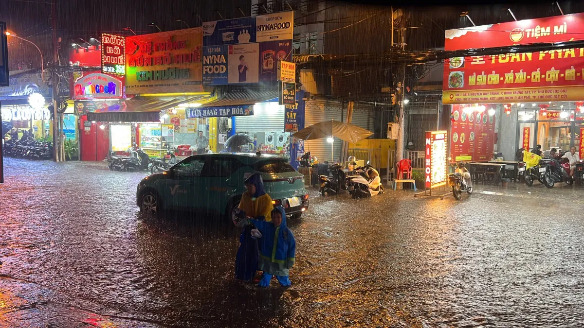 Một số tuyến đường ở TP Hồ Chí Minh ngập sâu sau mưa lớn - Ảnh 1.