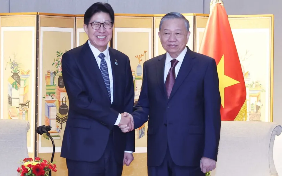 Tổng Bí thư Tô Lâm tiếp Thị trưởng thành phố Busan (Hàn Quốc) Park Hyeong Jun. (Ảnh: TTXVN) 