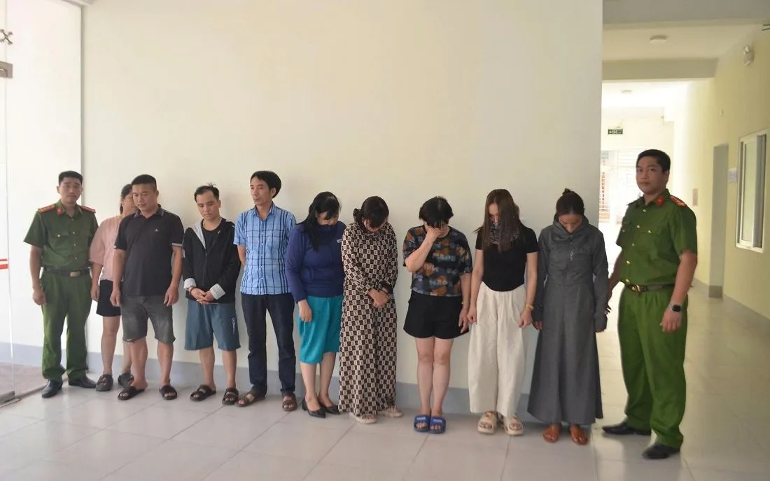 Các đối tượng tại Cơ quan Công an. (Ảnh: CA)