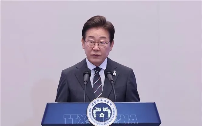 Tổng thống Hàn Quốc Lee Jae Myung phát biểu tại thủ đô Seoul (Ảnh tư liệu: Yonhap/TTXVN) Tổng thống Hàn Quốc Lee Jae Myung phát biểu tại thủ đô Seoul (Ảnh tư liệu: Yonhap/TTXVN)