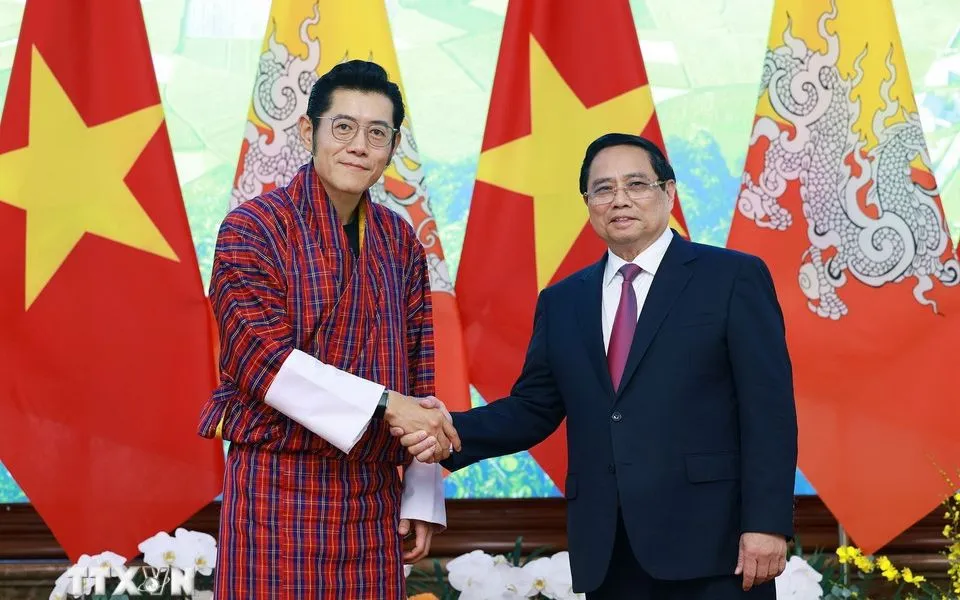 Thủ tướng Phạm Minh Chính hội kiến Quốc vương Bhutan Jigme Khesar Namgyel Wangchuck. (Ảnh: TTXVN)  Thủ tướng Phạm Minh Chính hội kiến Quốc vương Bhutan Jigme Khesar Namgyel Wangchuck. (Ảnh: TTXVN)