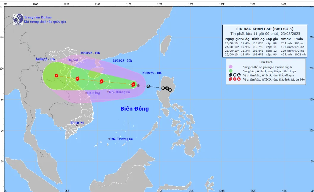 Bão số 5 giật cấp 11, cách đặc khu Hoàng Sa 380 km - Ảnh 1.