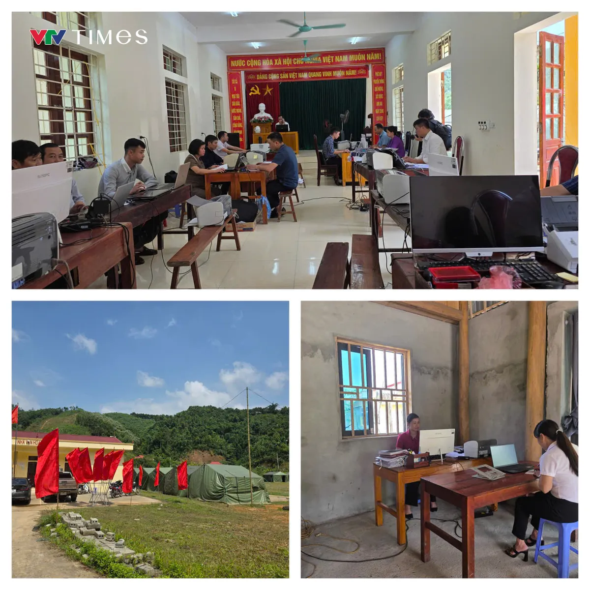Ảnh hưởng cơn bão số 5: UBND xã Trung Sơn (Phú Thọ) sử dụng lều bạt quân sự, nhà văn hóa làm nơi làm việc tạm thời - Ảnh 2.