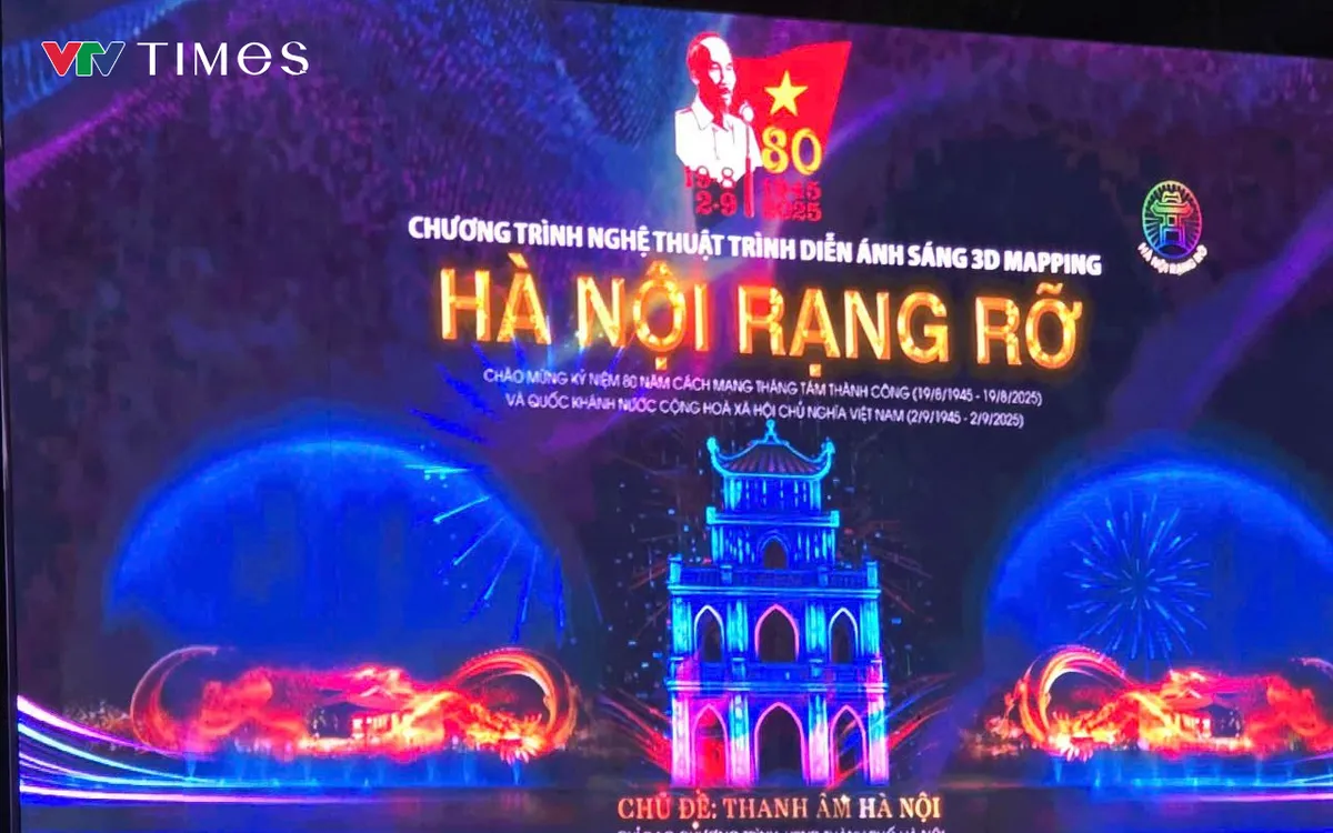Chương trình nghệ thuật 3D mapping "Hà Nội rạng rỡ"  với chủ đề "Thanh âm Hà Nội". diễn ra trong tối 30/8. Ảnh: Quốc Hưng