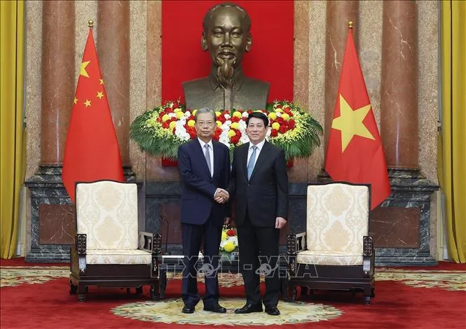 Chủ tịch nước Lương Cường tiếp Ủy viên trưởng Nhân đại toàn quốc Trung Quốc Triệu Lạc Tế- Ảnh 1. Chủ tịch nước Lương Cường tiếp Ủy viên trưởng Nhân đại toàn quốc Trung Quốc Triệu Lạc Tế- Ảnh 1.
