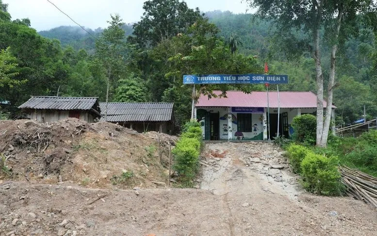 Điểm trường bản Xa Mang, Trường tiểu học Sơn Điện 1 (Thanh Hóa) là điểm trường bị lũ quét do ảnh hưởng bão số 5. (Ảnh: Nguyễn Nam/TTXVN)