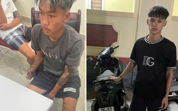 Các đối tượng Ngô Quang Hiếu và Nguyễn Minh Tuấn tại cơ quan Công an. Ảnh: Cổng TTĐT Công an TP Hải Phòng