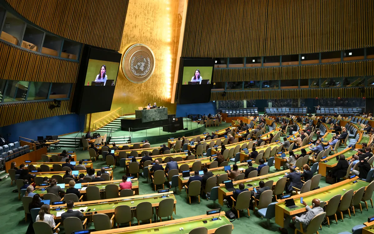 Cuộc họp của Đại hội đồng LHQ về giải pháp hai nhà nước cho vấn đề Israel - Palestine, ngày 12/9 (Ảnh: AFP) Cuộc họp của Đại hội đồng LHQ về giải pháp hai nhà nước cho vấn đề Israel - Palestine, ngày 12/9 (Ảnh: AFP)