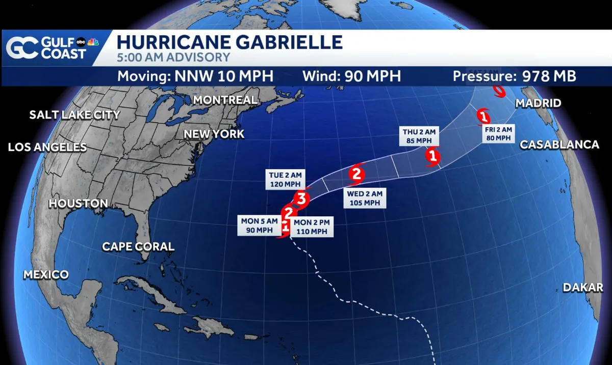 Bão Gabrielle mạnh lên ở Đại Tây Dương, có thể diễn ra cùng bão Humberto và Imelda - Ảnh 1. Bão Gabrielle mạnh lên ở Đại Tây Dương, có thể diễn ra cùng bão Humberto và Imelda - Ảnh 1.
