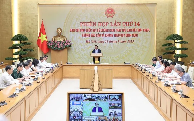 Thủ tướng chủ trì phiên họp 14 Ban Chỉ đạo chống khai thác hải sản bất hợp pháp, không báo cáo và không theo quy định - Ảnh: VGP Thủ tướng chủ trì phiên họp 14 Ban Chỉ đạo chống khai thác hải sản bất hợp pháp, không báo cáo và không theo quy định - Ảnh: VGP
