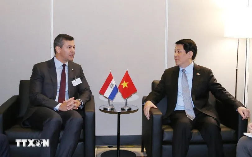 Chủ tịch nước Lương Cường gặp Tổng thống Paraguay Santiago Pena Palacios (Ảnh: TTXVN) Chủ tịch nước Lương Cường gặp Tổng thống Paraguay Santiago Pena Palacios (Ảnh: TTXVN)