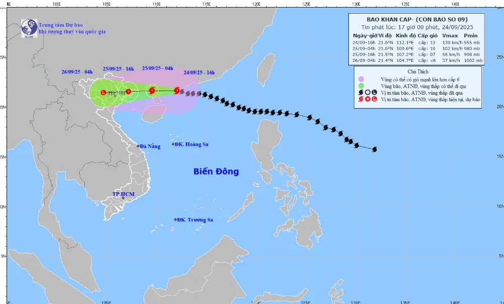 Bão số 9 cách Móng Cái (Quảng Ninh) 450 km, cảnh báo lũ trên nhiều sông ở Bắc Bộ, Trung Bộ do mưa lớn- Ảnh 1.