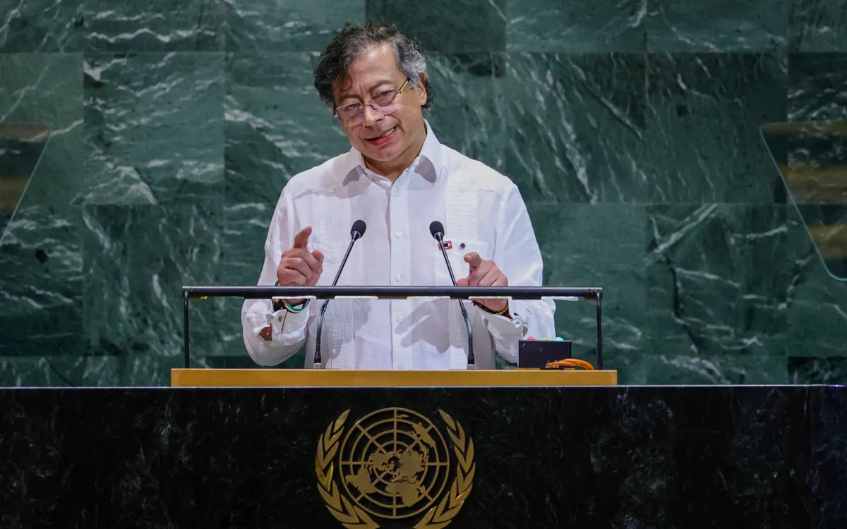 Tổng thống Colombia Gustavo Petro phát biểu trong phiên thảo luận chung của Đại hội đồng Liên hợp quốc ở New York, ngày 23/9 (Ảnh: AP) Tổng thống Colombia Gustavo Petro phát biểu trong phiên thảo luận chung của Đại hội đồng Liên hợp quốc ở New York, ngày 23/9 (Ảnh: AP)