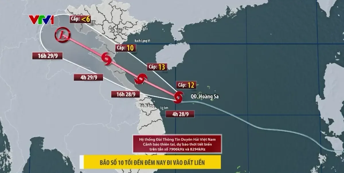 Sau 19h tối 28/9, t&acirc;m b&atilde;o sẽ đi v&agrave;o khu vực từ Quảng Trị đến Nghệ An- Ảnh 1.
