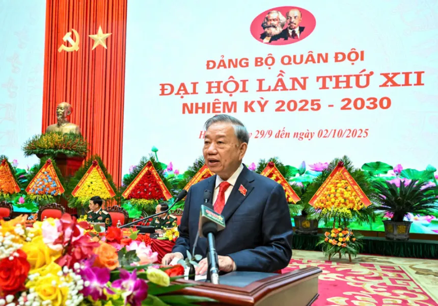 Phát biểu của Tổng Bí thư Tô Lâm tại Đại hội đại biểu Đảng bộ Quân đội lần thứ XII - Ảnh 1.