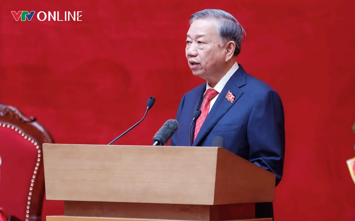 Tổng Bí thư Tô Lâm phát biểu tại Đại hội đại biểu Đảng bộ Công an Trung ương lần thứ VIII, nhiệm kỳ 2025-2030.