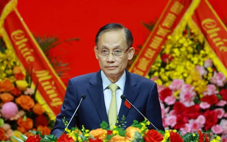 Đồng chí Lê Hoài Trung, Bí thư Trung ương Đảng, Ủy viên Ban Thường vụ Đảng ủy Chính phủ, Bí thư Đảng ủy, Quyền Bộ trưởng Bộ Ngoại Giao trình bày tham luận với nội dung: “Nâng cao năng lực, phát huy vai trò của Đảng ủy Bộ Ngoại giao trong việc lãnh đạo thực hiện thắng lợi nhiệm vụ của của ngành Ngoại giao trong kỷ nguyên vươn mình của dân tộc”. (Ảnh: TTXVN)
