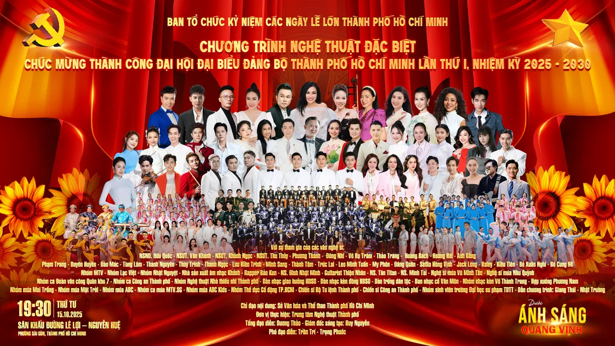 "Dưới ánh sáng quang vinh": Chương trình nghệ thuật đặc biệt chào mừng thành công của Đại hội Đảng bộ TP Hồ Chí Minh- Ảnh 1. "Dưới ánh sáng quang vinh": Chương trình nghệ thuật đặc biệt chào mừng thành công của Đại hội Đảng bộ TP Hồ Chí Minh- Ảnh 1.