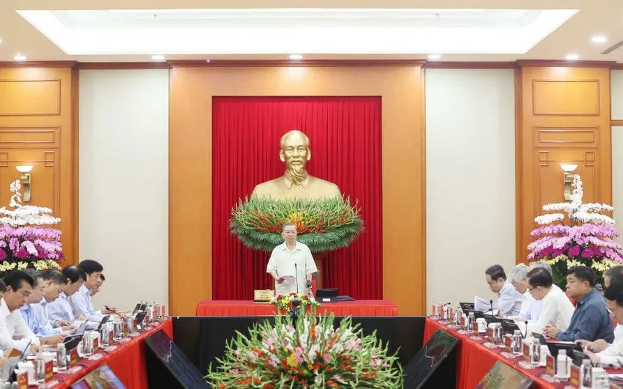 Tổng Bí thư chủ trì Phiên họp Thường trực Ban Chỉ đạo Trung ương về khoa học, công nghệ. Ảnh: TTXVN