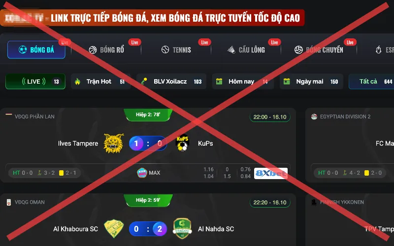 Nhiều web lậu ngang nhiên phát những trận đấu bản quyền "miễn phí" cho khán giả và chèn đường link quảng cáo cờ bạc, web ẩn chứa mã độc... 