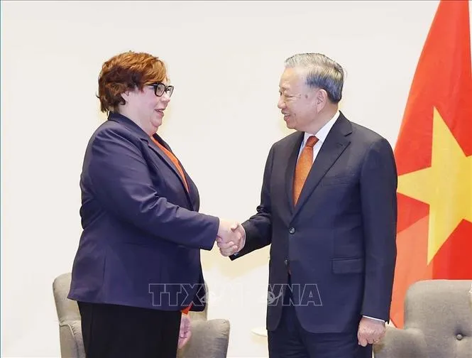 Tổng Bí thư Tô Lâm tiếp Chủ tịch Đảng Cộng sản Phần Lan Tiina Sandberg - Ảnh 1.