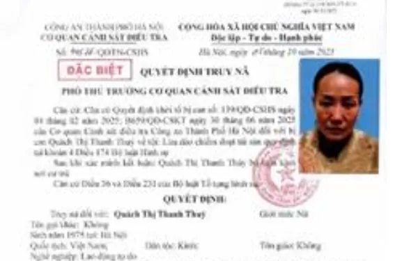Quyết định truy nã Quách Thị Thanh Thủy. Ảnh: CA