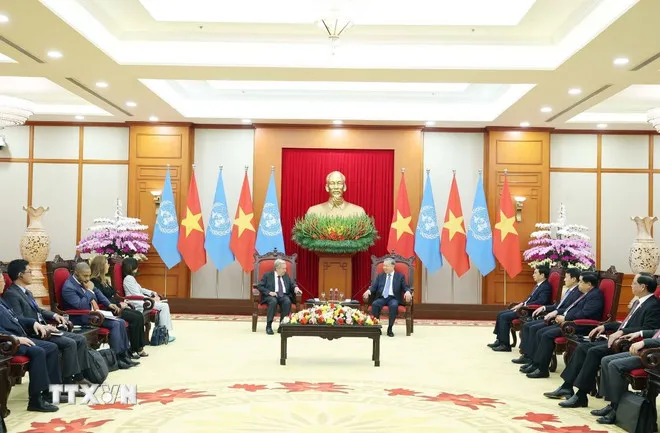 Tổng Bí thư Tô Lâm tiếp Tổng Thư ký Liên hợp quốc António Guterres - Ảnh 3.