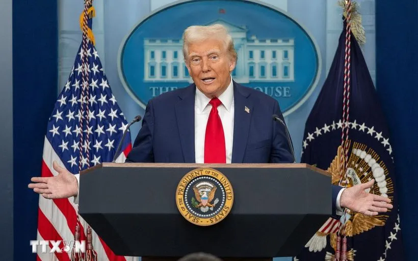 Tổng thống Mỹ Donald Trump phát biểu tại Nhà Trắng. (Ảnh: THX/TTXVN)