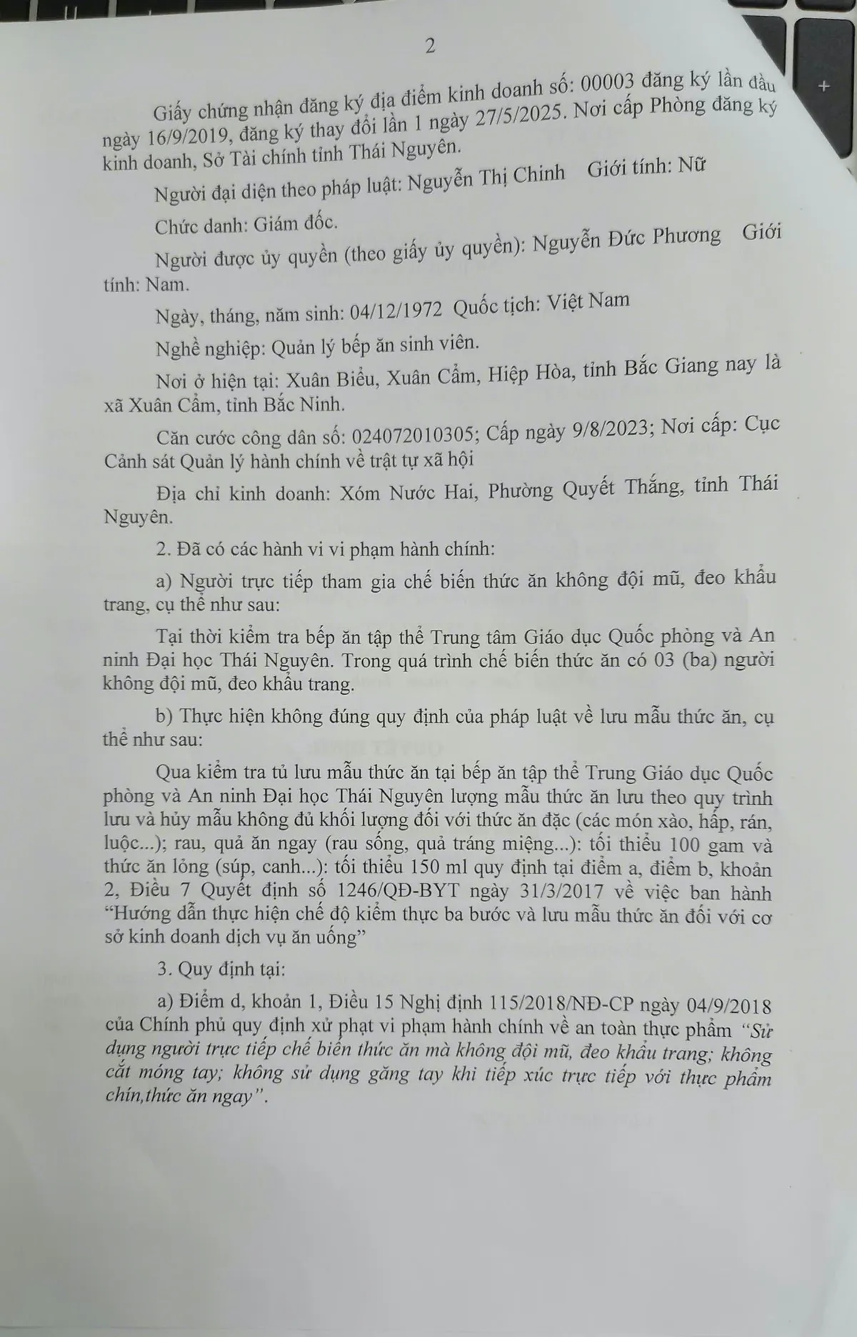 Vụ nghi ngộ độc thực phẩm tại Đại học Thái Nguyên:  Đơn vị cung cấp suất ăn bị xử phạt 20 triệu đồng - Ảnh 2.