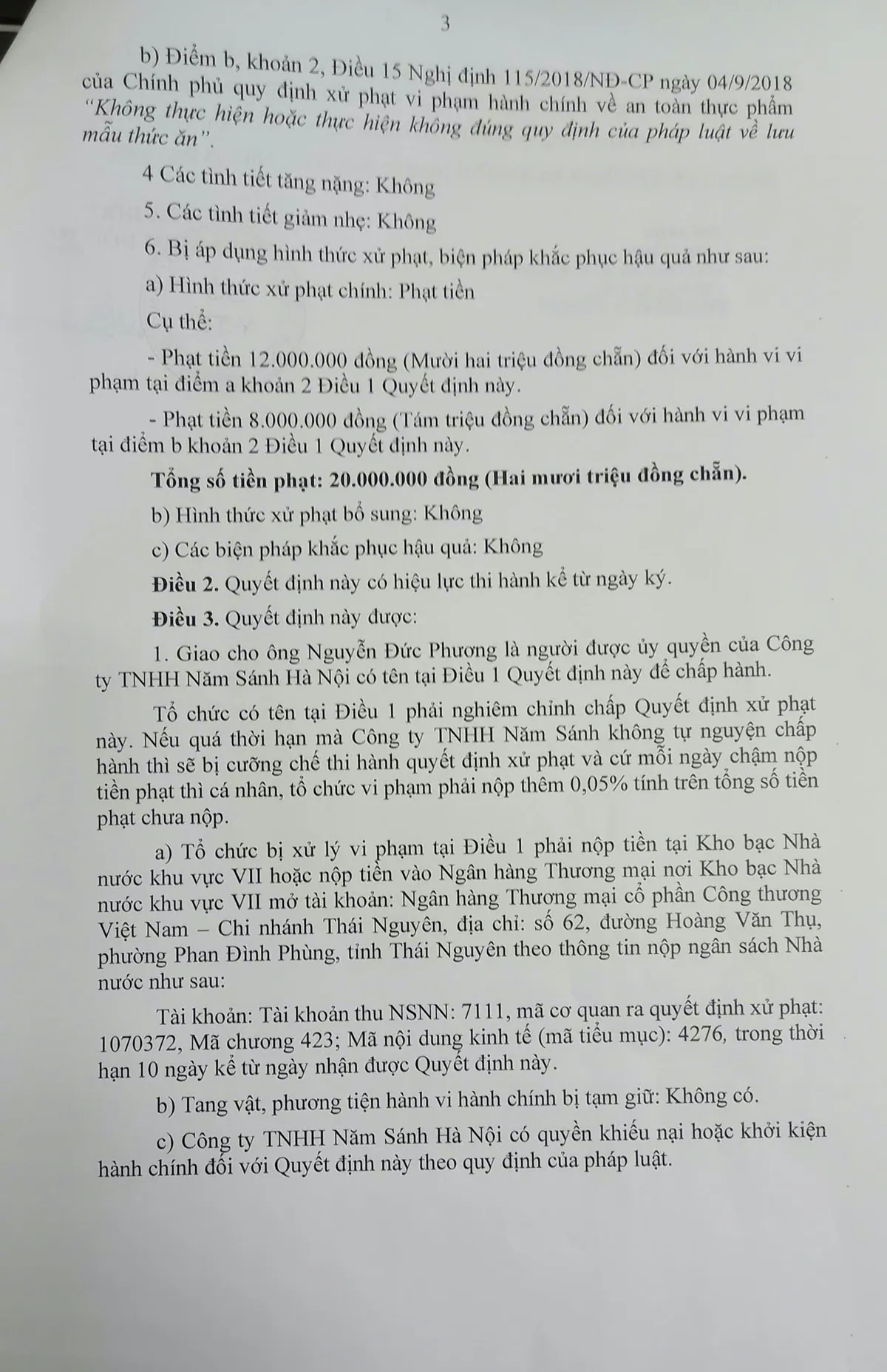 Vụ nghi ngộ độc thực phẩm tại Đại học Thái Nguyên:  Đơn vị cung cấp suất ăn bị xử phạt 20 triệu đồng - Ảnh 3.