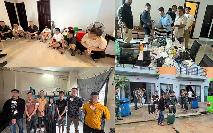 Một chiến dịch truy quét tội phạm trực tuyến tại tỉnh Kampot, Campuchia (Ảnh: Cảnh sát Campuchia)