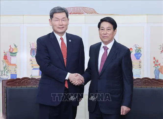 Chủ tịch nước Lương Cường tiếp Chủ tịch Quỹ giao lưu quốc tế Hàn Quốc- Ảnh 1.