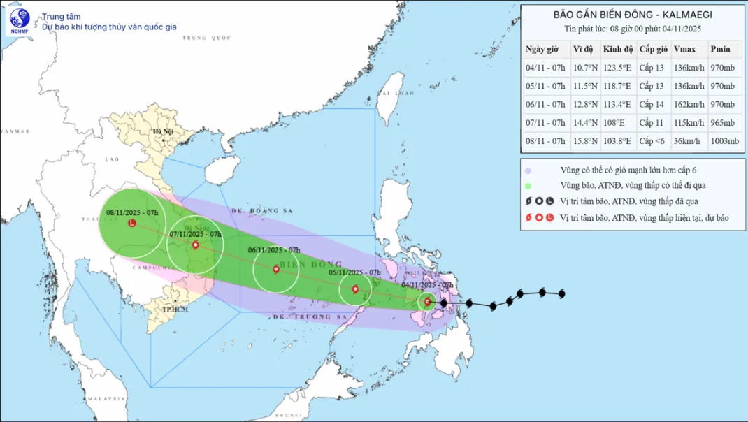 Bão Kalmaegi gây gió giật trên cấp 17 ở vùng biển Đà Nẵng - Khánh Hòa từ 5/11, sóng biển cao 8,-10m - Ảnh 1.