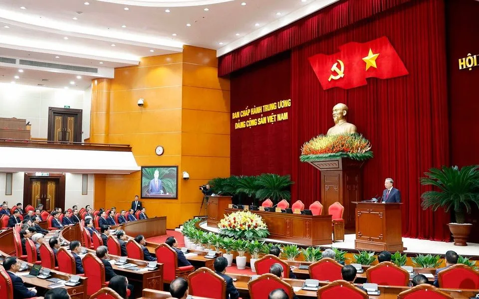 Tổng Bí thư Tô Lâm phát biểu bế mạc Hội nghị lần thứ 14 Ban Chấp hành Trung ương Đảng khóa XIII. (Ảnh: TTXVN)
