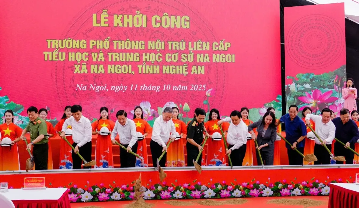 Đồng loạt khởi công xây dựng 9 trường học liên cấp tại các xã biên giới của Nghệ An - Ảnh 1.