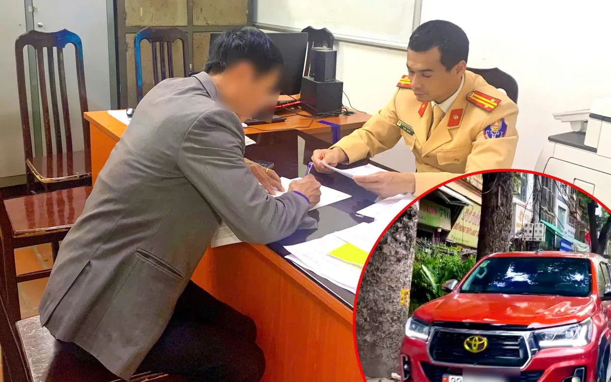 CSGT làm việc với tài xế xe bán tải đi vào đường cấm.