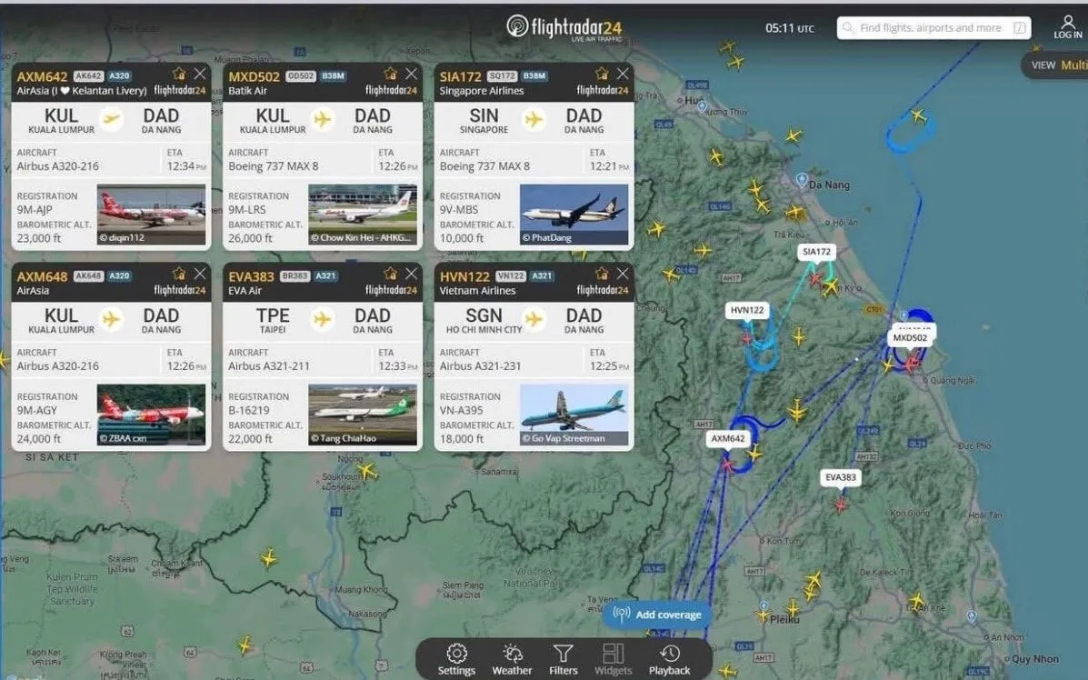 Một số chuyến bay phải bay vòng chờ khi đến sân bay quốc tế Đà Nẵng vì có thiết bị bay không người lái gần khu vực đường cất hạ cánh.