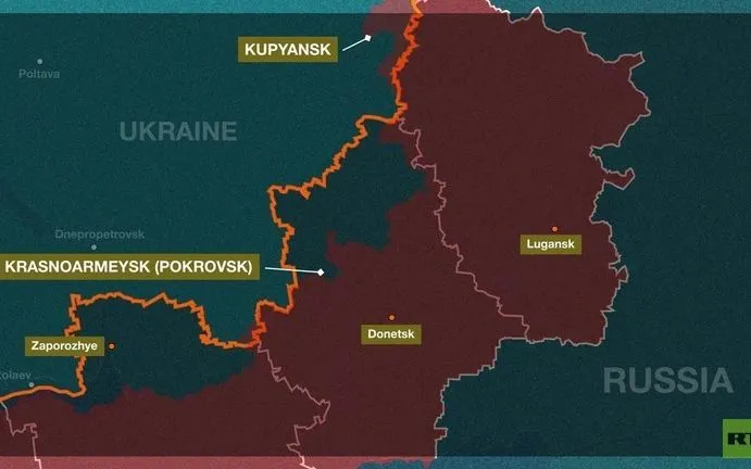 Bản đồ mô tả tình hình chiến sự tại Ukraine (Ảnh: RT)