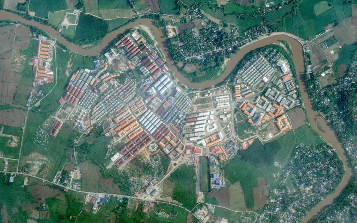 Dữ liệu vệ tinh do Planet Labs PBC cung cấp cho thấy trung tâm lừa đảo KK Park ở biên giới Myanmar - dường như không bị ảnh hưởng nhiều sau các đợt truy quét (Ảnh: AFP)