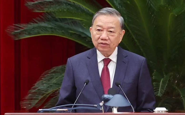 Tổng Bí thư Tô Lâm phát biểu bế mạc Hội nghị lần thứ 14 Ban Chấp hành Trung ương Đảng khóa XIII - Ảnh: VGP