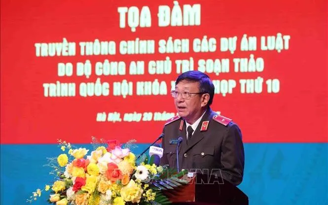 Thiếu tướng Đỗ Triệu Phong, Cục trưởng Cục Truyền thông Công an nhân dân phát biểu. Ảnh: Phạm Kiên/TTXVN