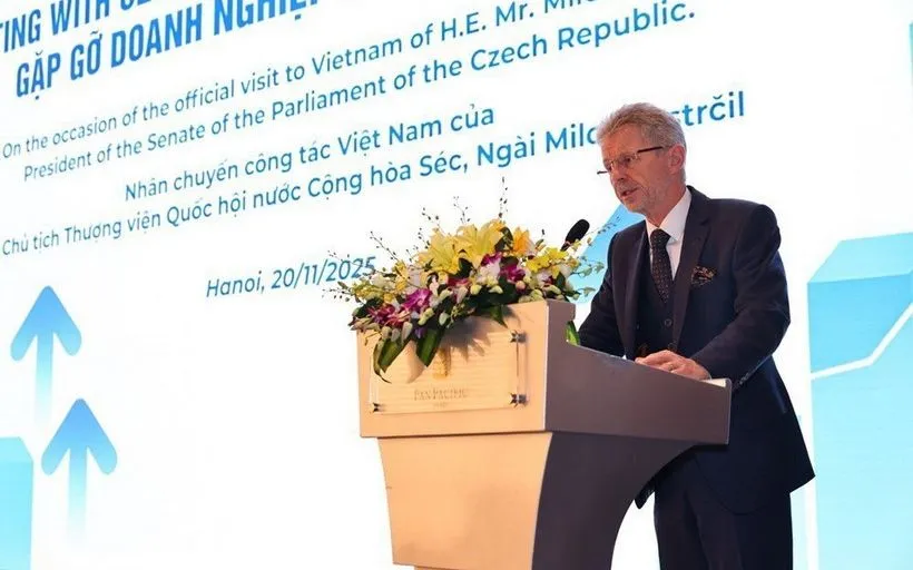 Chủ tịch Thượng viện Quốc hội Cộng hòa Séc Milos Vystrcil phát biểu. (Ảnh: TTXVN)