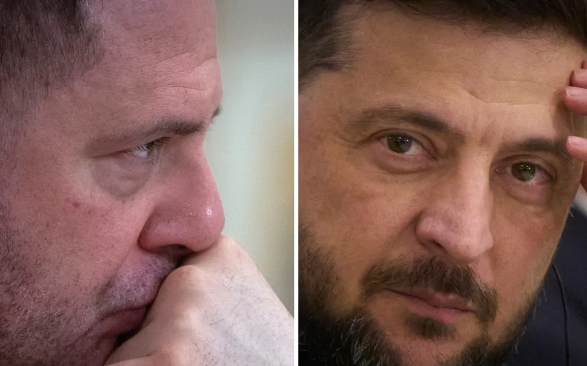 Chánh văn phòng Tổng thống Andrii Yermak (trái) - người có ảnh hưởng trong chính quyền Tổng thống Zelensky (phải) - cũng bị nêu tên trong các vụ tham nhũng (Ảnh: AP)