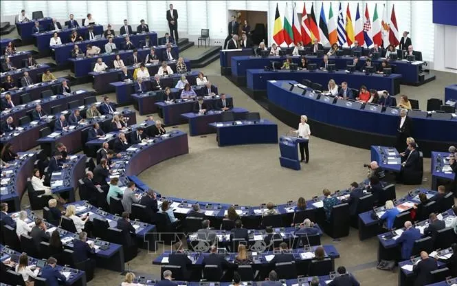 Toàn cảnh một phiên họp Nghị viện châu Âu tại Brussels, Bỉ (Ảnh: THX/TTXVN)